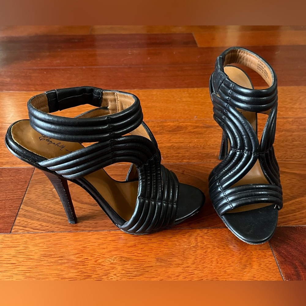 Elizabeth and James E-Star Stiletto Platform Black Leather Heels Size 7B $332